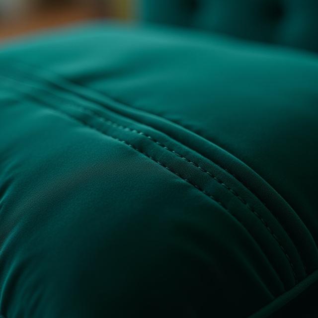 Primer plano de una costura de alta calidad en un cojín de terciopelo